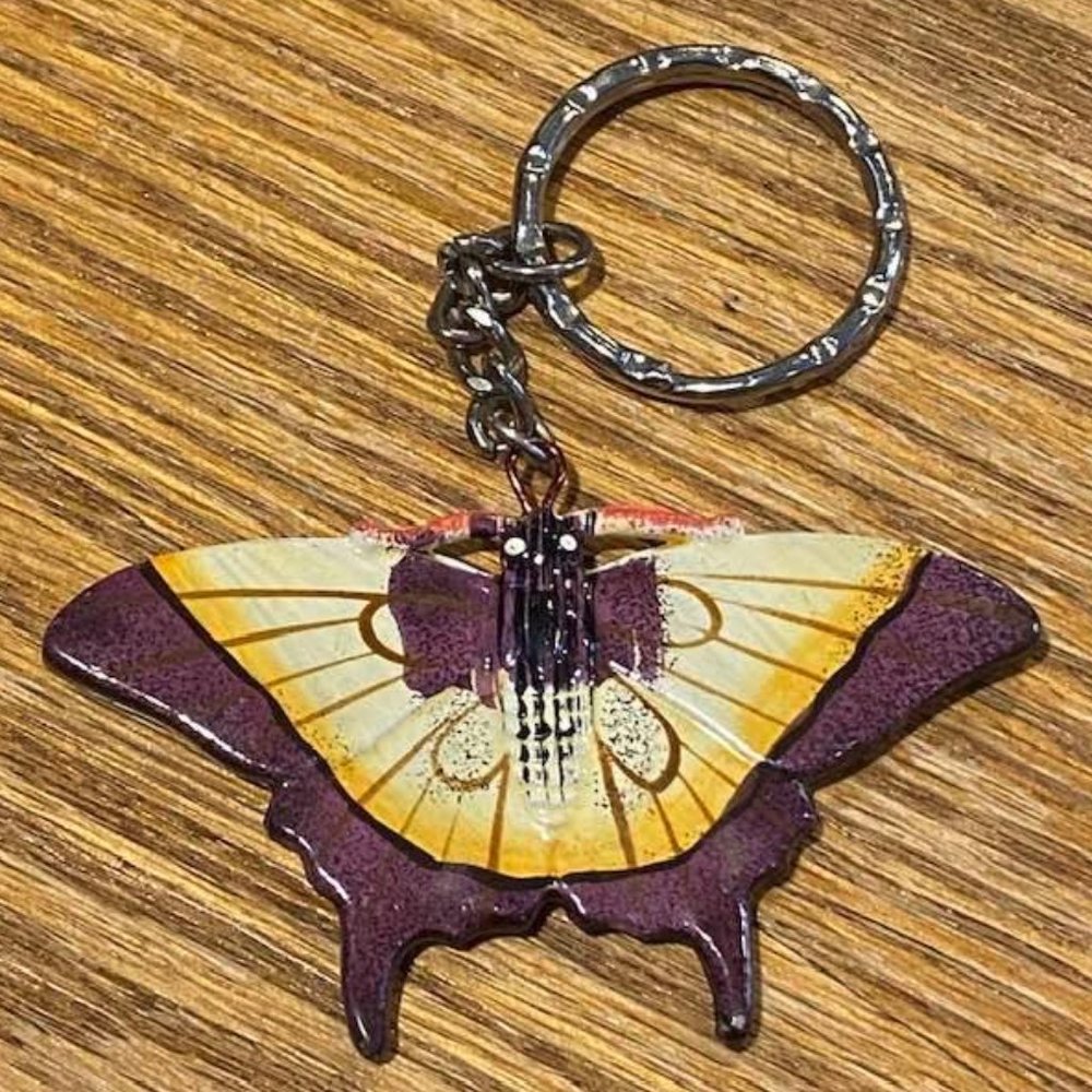Painted Brown & Yellow Butterfly Keychain